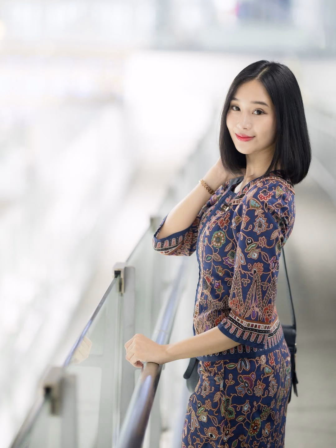 Singapore Airlines Flight Attendant Blue Dress Uniform Image